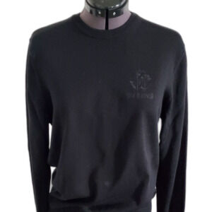Roberto Cavalli Sweater Men’s Medium Black Wool Monogram Crew Neck Pullover